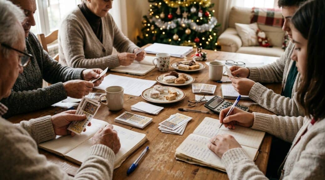 Personas organizando Lotería de Navidad compartida en grupo